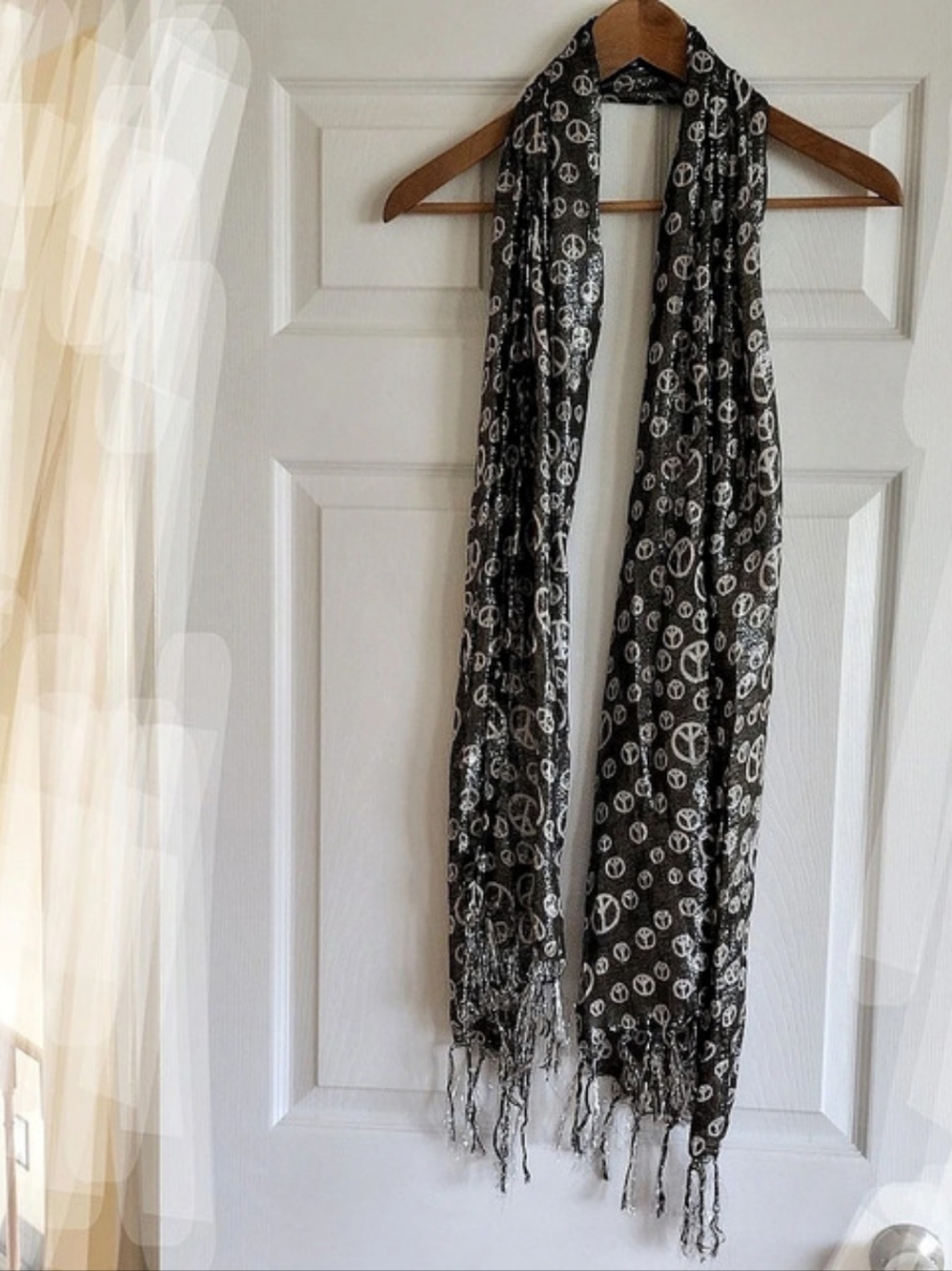 Peace Symbol Scarf in Black & Silver